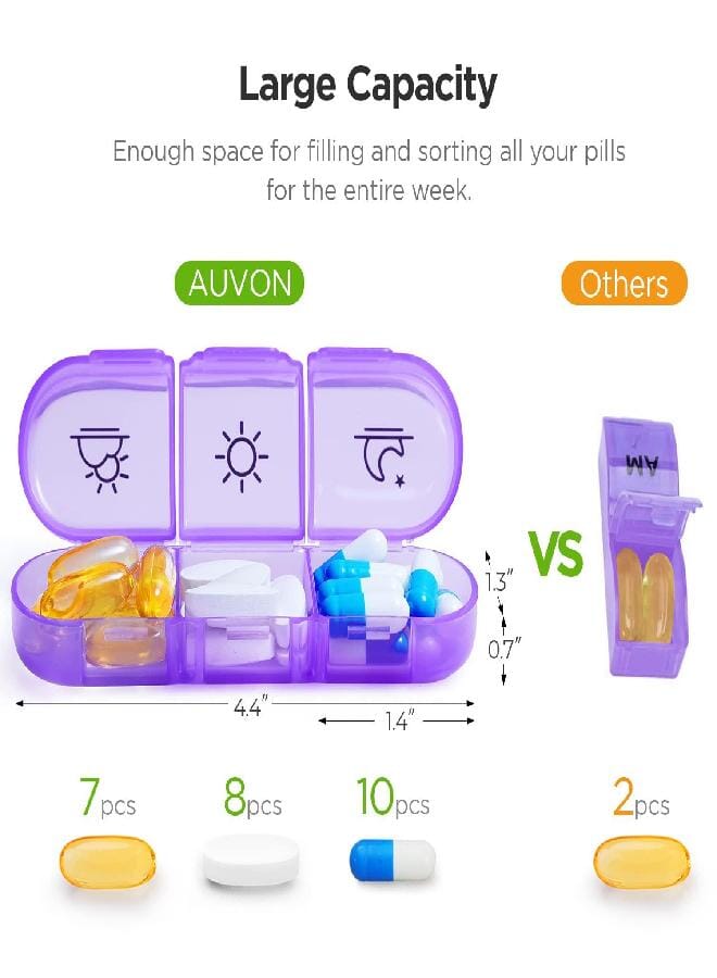 AUV0N AUVON Weekly Pill Organizer 3 Times a Day, Large 7 Day Pill Box 3 Times a Day with Separate Container, Portable Pill Case for Medication, Vitamins, Fish Oil and Supplements - Image 2